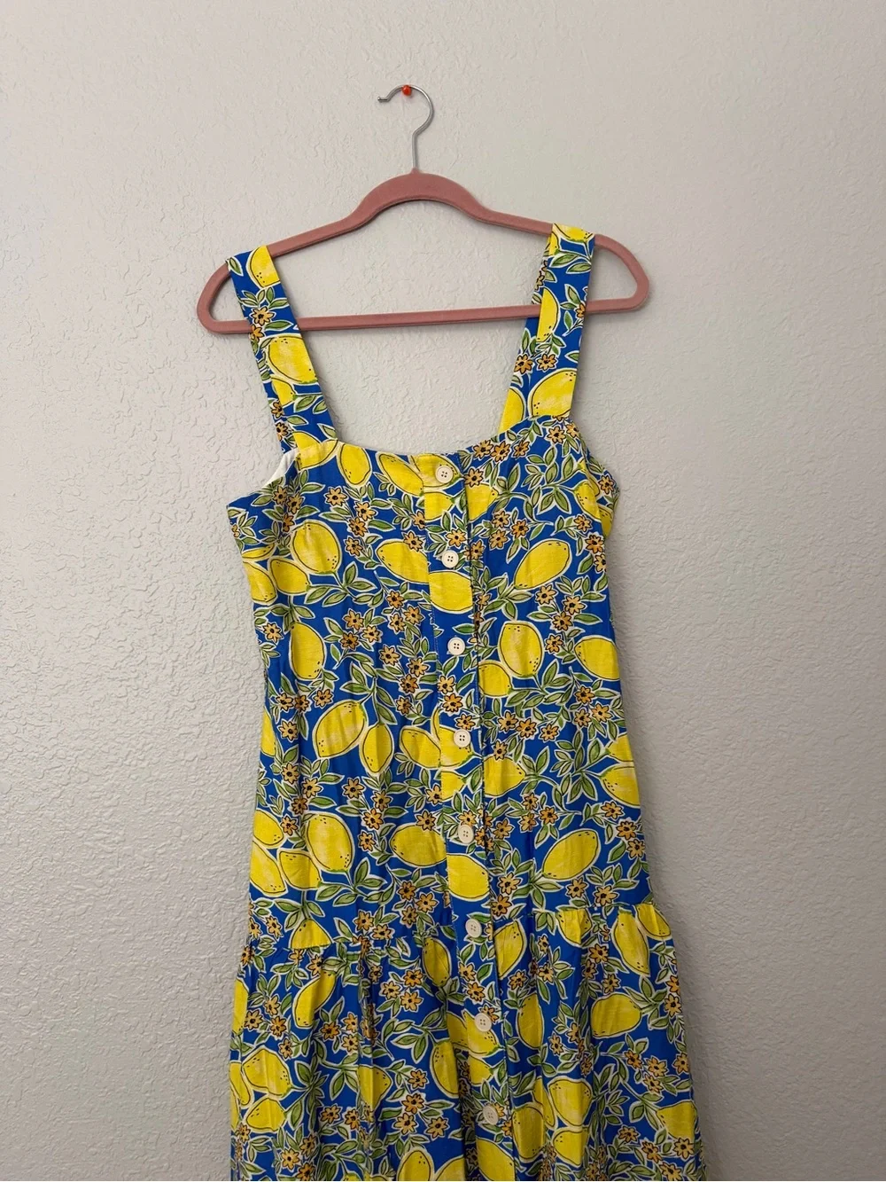 NWOT Yellow & Blue Lemon-Print Midi Dress with Tie Waist - Picture 5 of 16